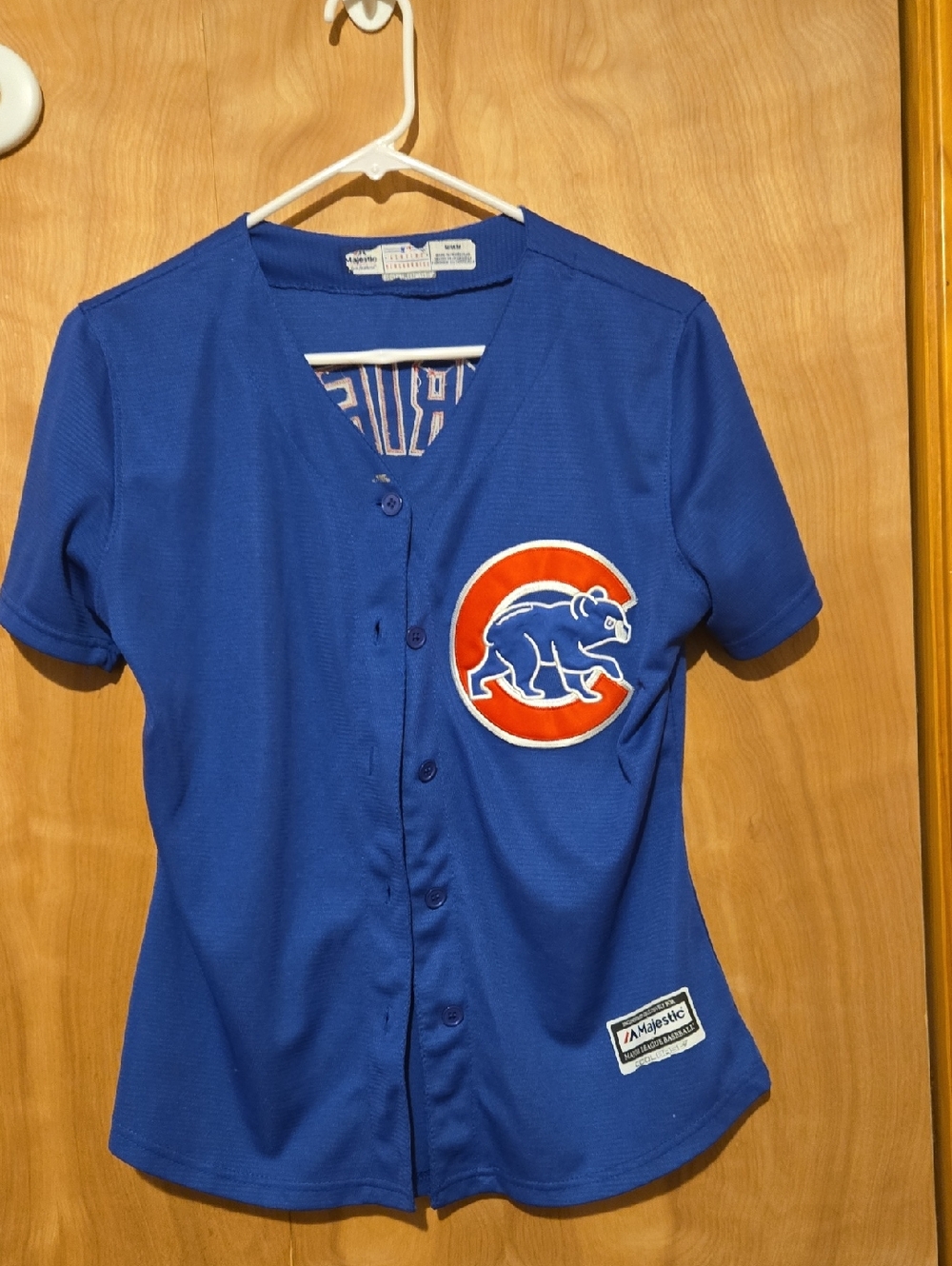 Majestic Royal Blue Cubs Button-Front Jersey with Red Patch